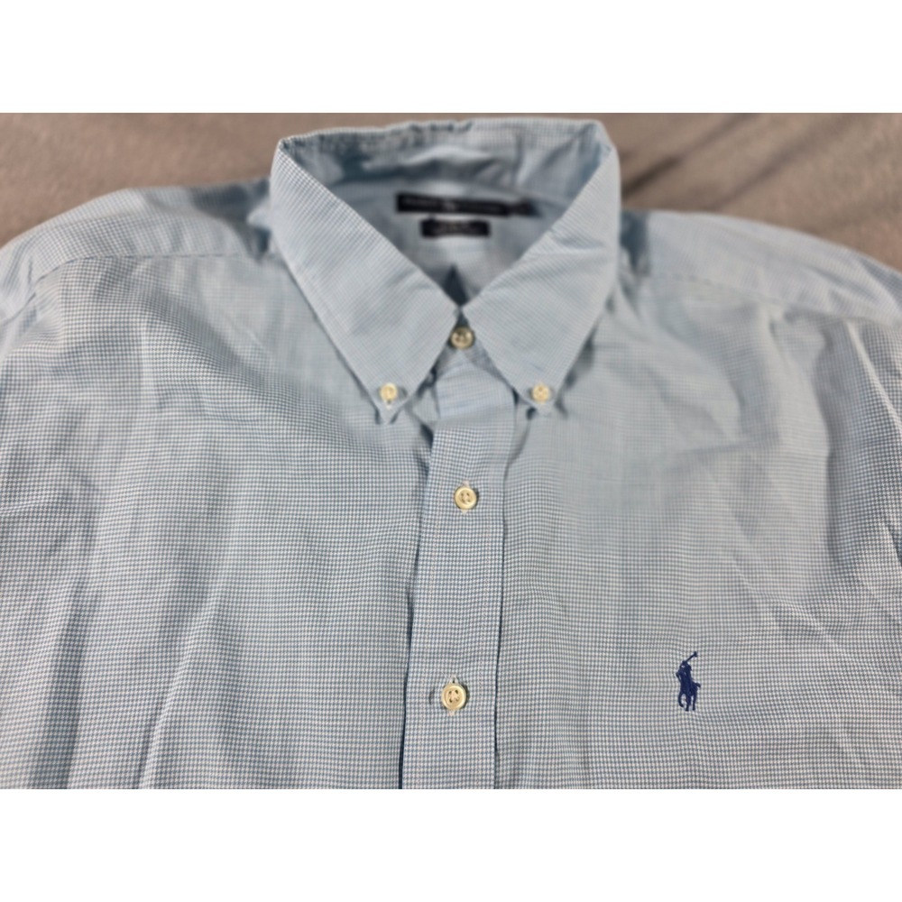 Ralph Lauren Blake Shirt XL‎ Mens L/S Button Up Baby Blue Houndstooth Blue Pony